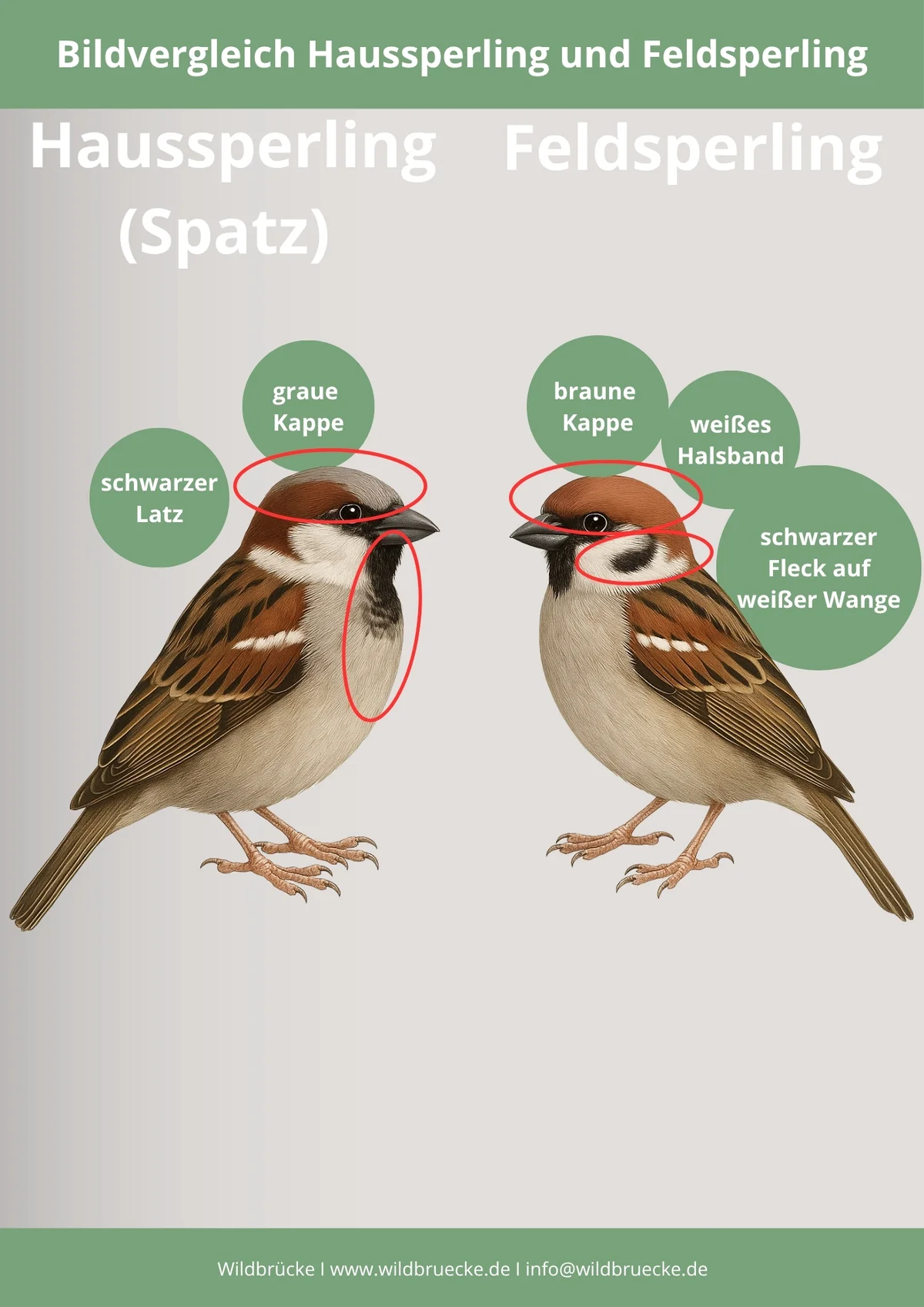 Bildvergleich Haussperling und Feldsperling - Vögel in Europa