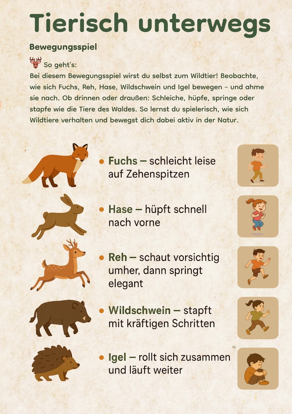 Wildtier Bewegungsspiel Tierisch unterwegs - Wildtiere in Europa